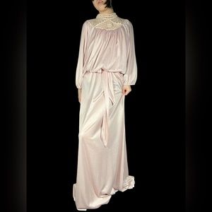 Pale Pink Crochet Bat Wing Vintage Dress